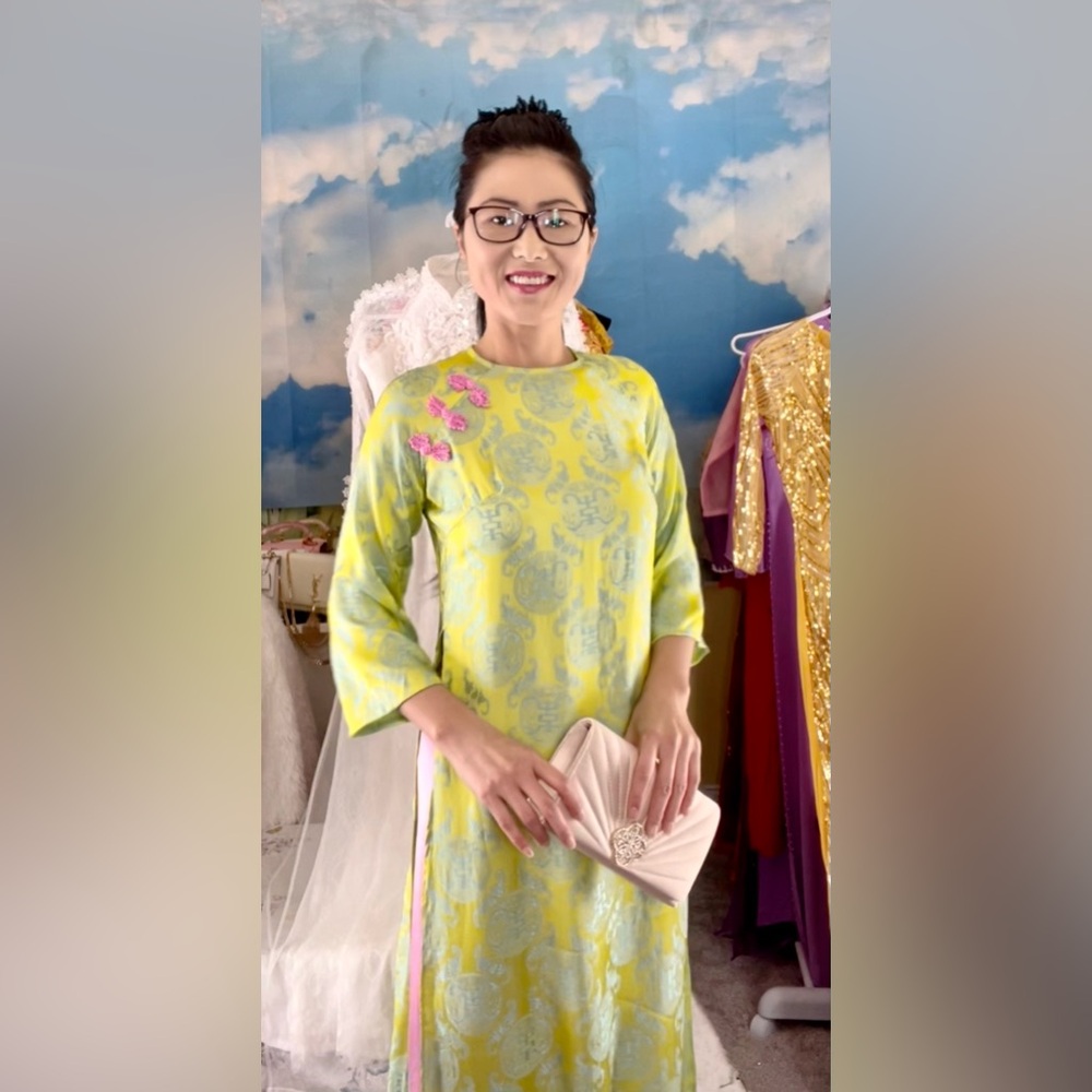 Ao dai cach tan suong ha nam, Vietnamese modern contemporary long set dress m 2